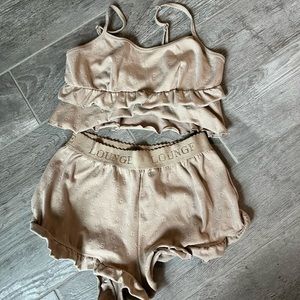 Lounge: Frill Cami Top and Shorts Pajama Set, size M, Color Mink